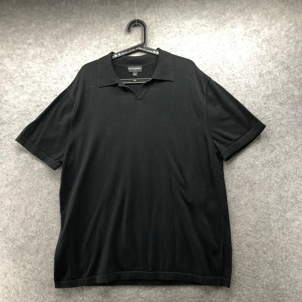 Banana Republic Polo Sweater Mens XXL Black Short Sleeve Knit Cotton